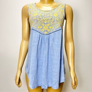 Sundance Blue‎ Tank Top with Yellow Embroidery Size XS